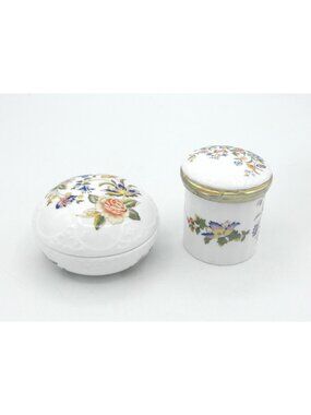 Cottage Garden by Aynsley Round Clyde Box and Hinged Trinket Box AYONGA Set of 2